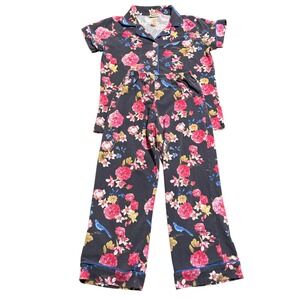 BedHead Pajama Set Button‎ Down Shirt & Pants Women's XS Floral Comfy Grey Pink